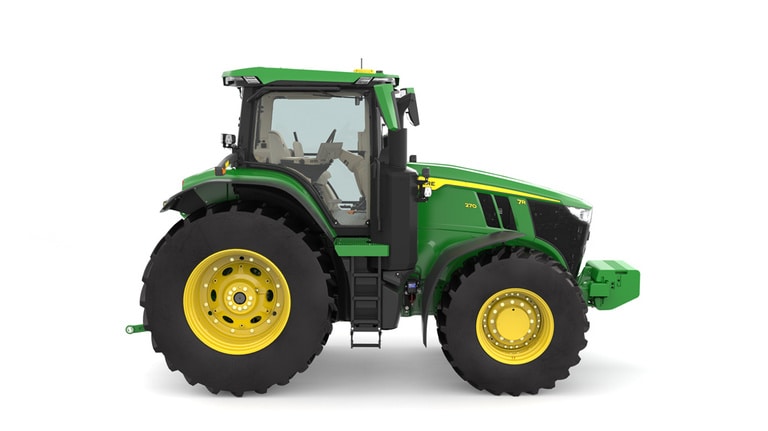 Photo studio sur fond blanc d'une tracteur 7R 270 vue de droite