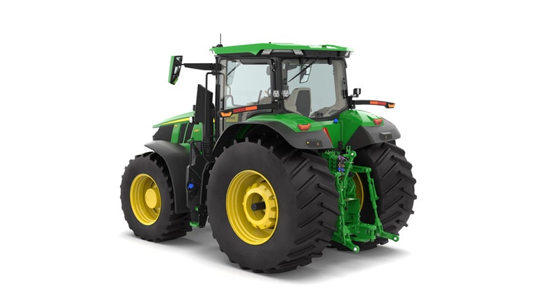 Photo studio sur fond blanc d'une tracteur 7R 290 vue de l'arrière gauche