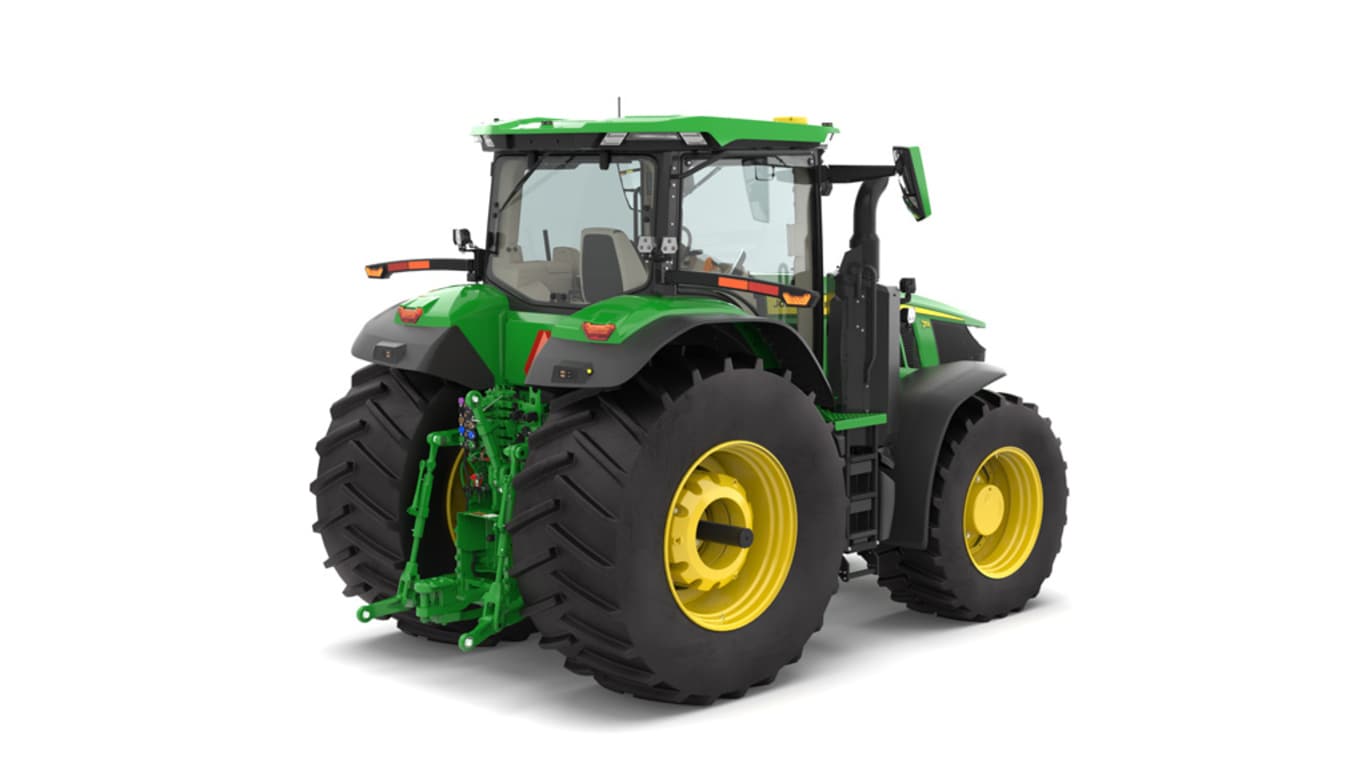Photo studio sur fond blanc d'une tracteur 7R 290  vue de l'arrière droit