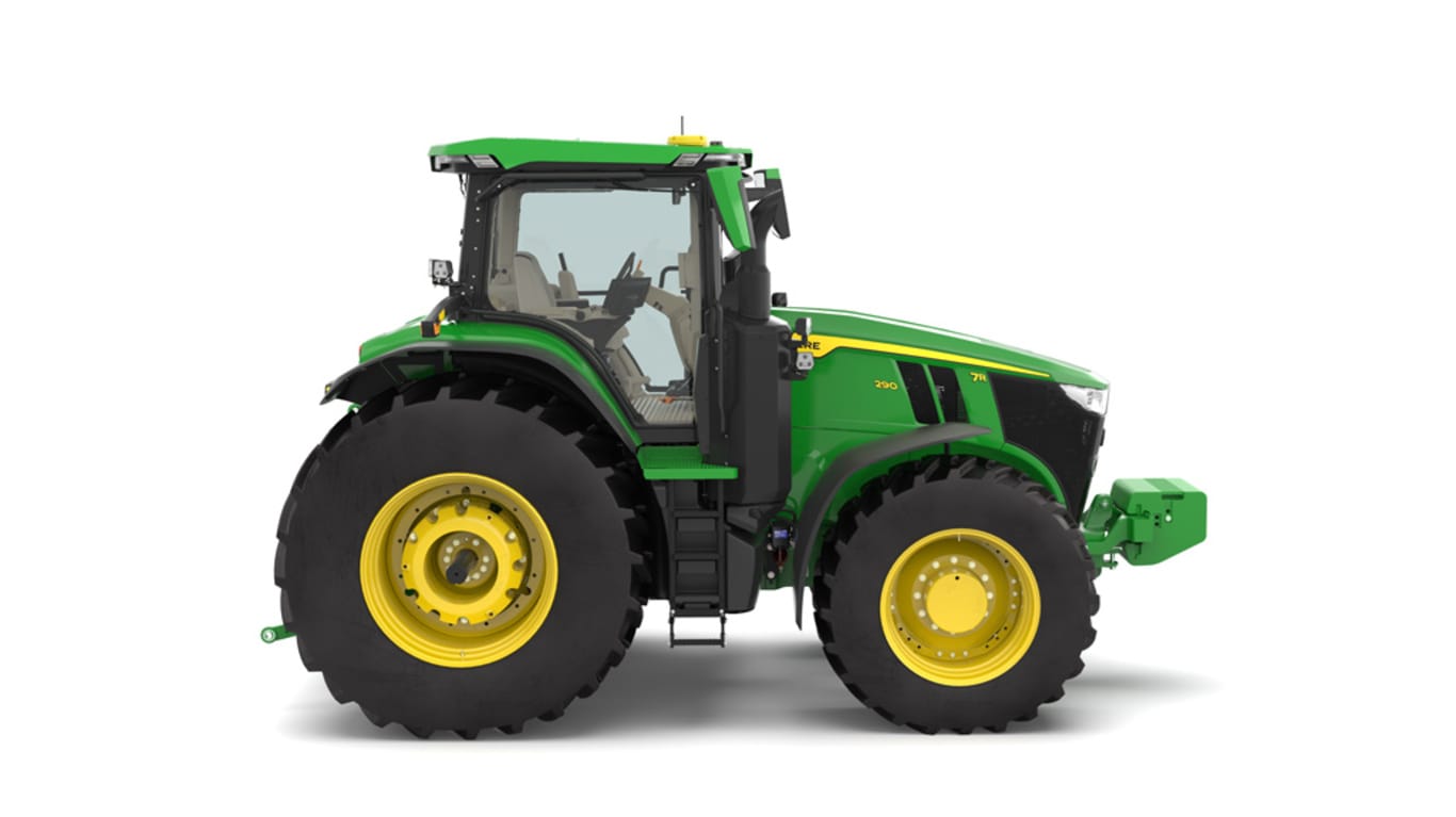Photo studio sur fond blanc d'une tracteur 7R 290 vue de droite