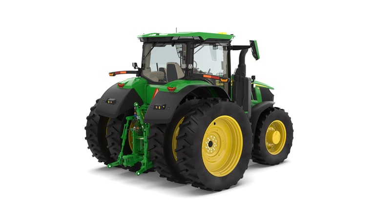 Photo studio sur fond blanc d'une tracteur 7R 350  vue de l'arrière droit