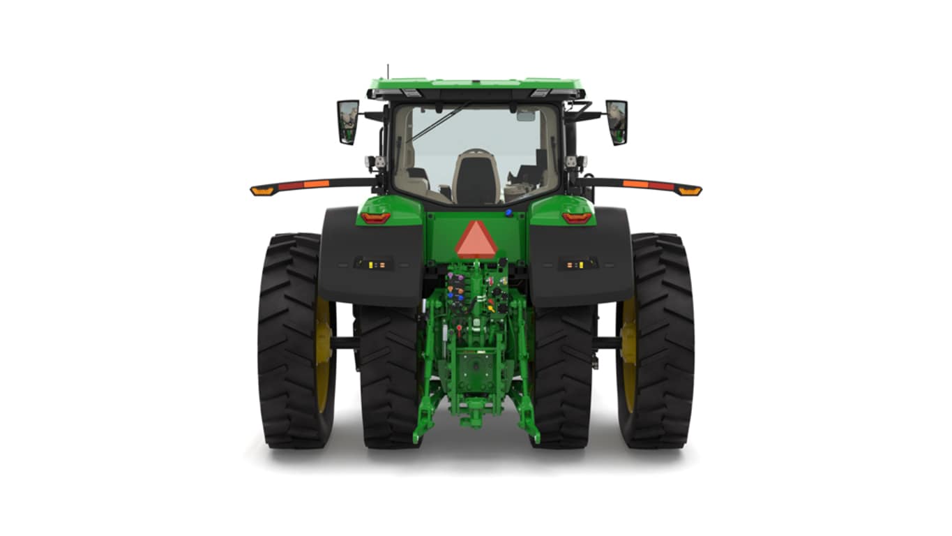 Photo studio sur fond blanc d'une tracteur 7R 350 vue de l'arrière