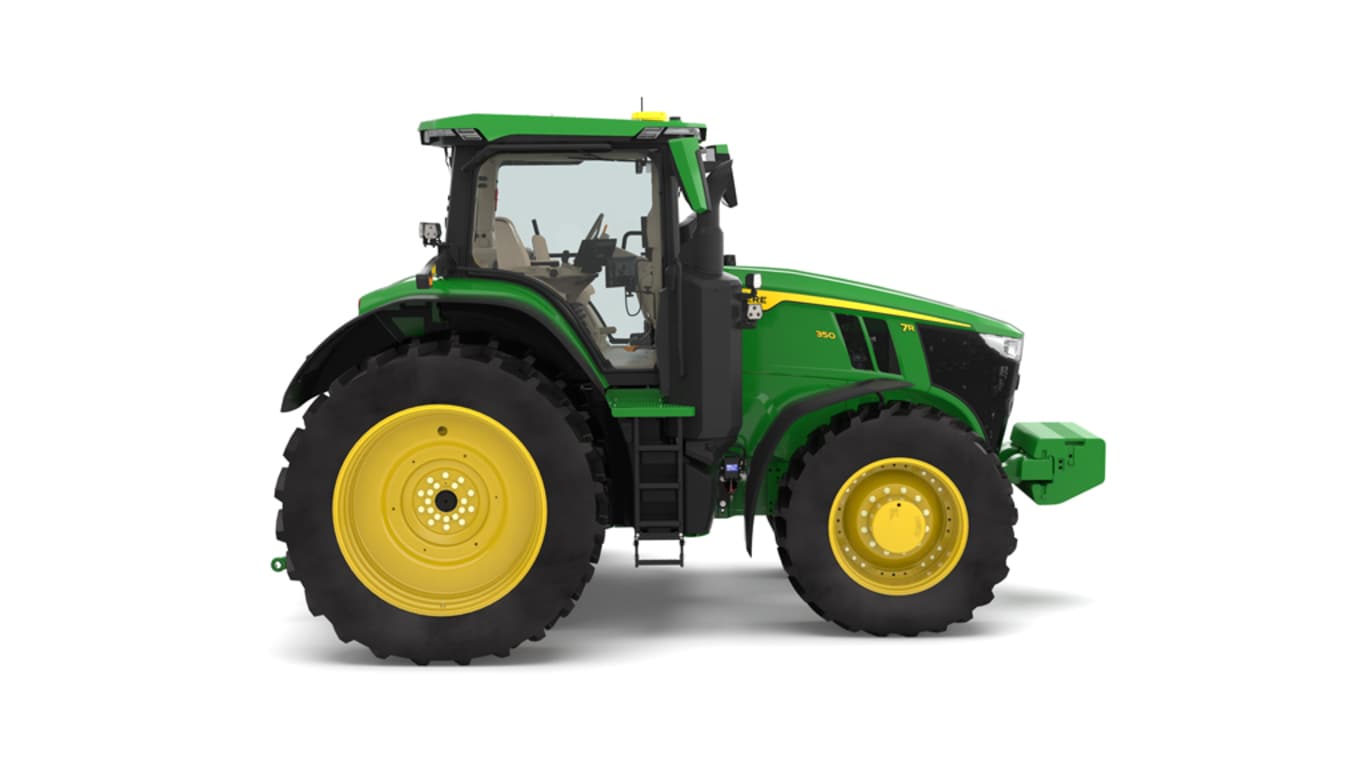 Photo studio sur fond blanc d'une tracteur 7R 350 vue de droite
