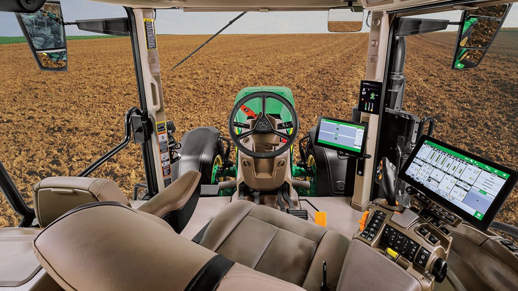 View from an 8 Series cab overlooking a field