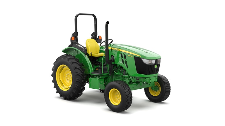 Tracteur utilitaire vert sur fond blanc.