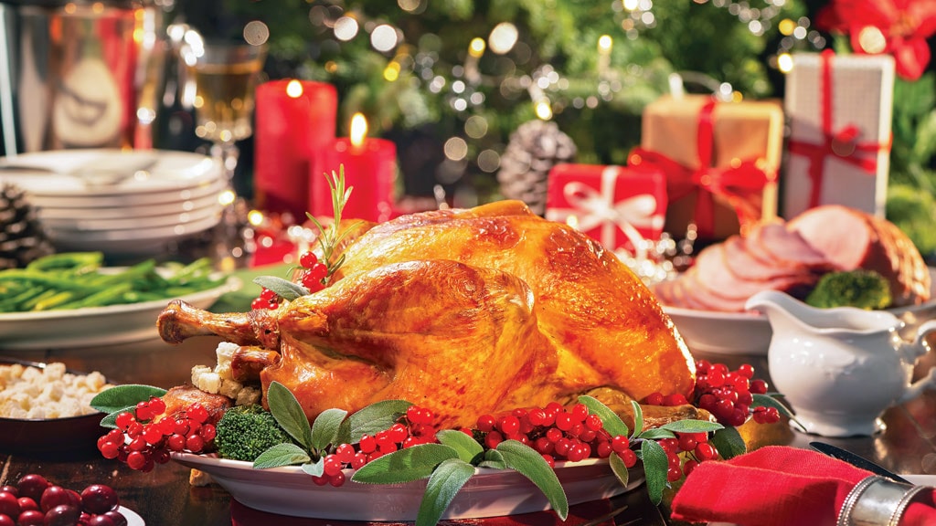 Christmas Turkey on table with everything else