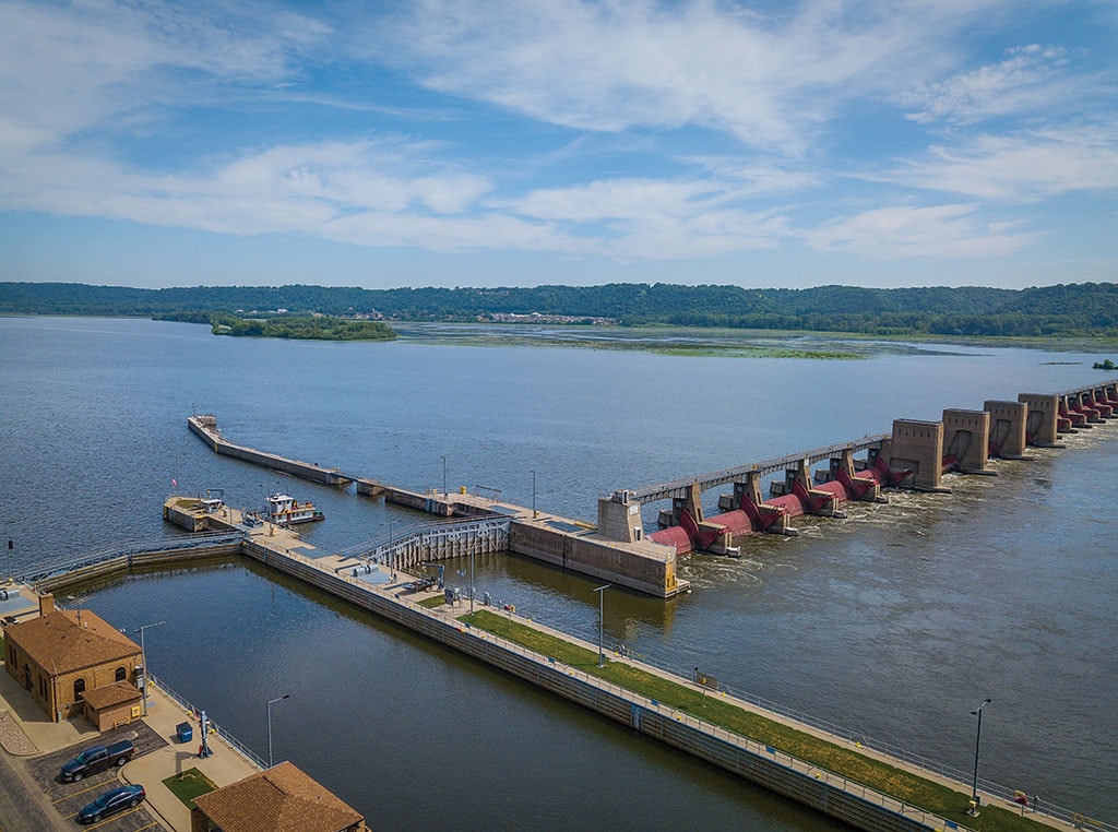 aerial view of dam in the river