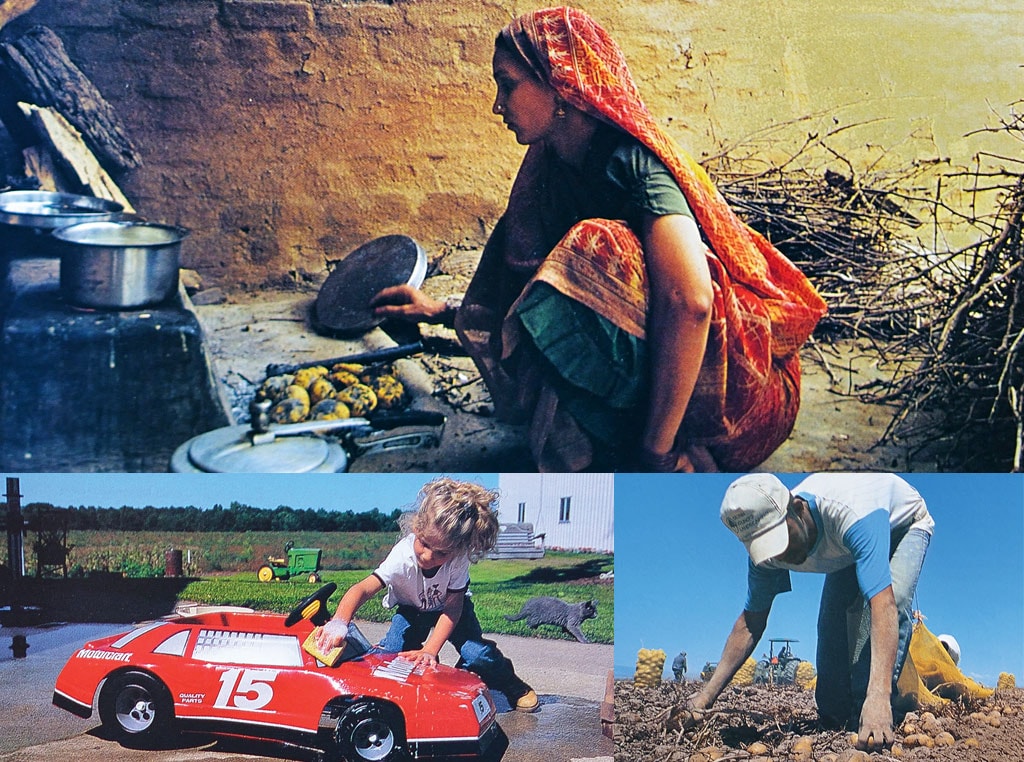 Contributors to The Furrow documented agriculture on one day in 2000, showing meal preparation in India, a Mexican potato harvest, and spiffing up the fleet on a U.S. farm.