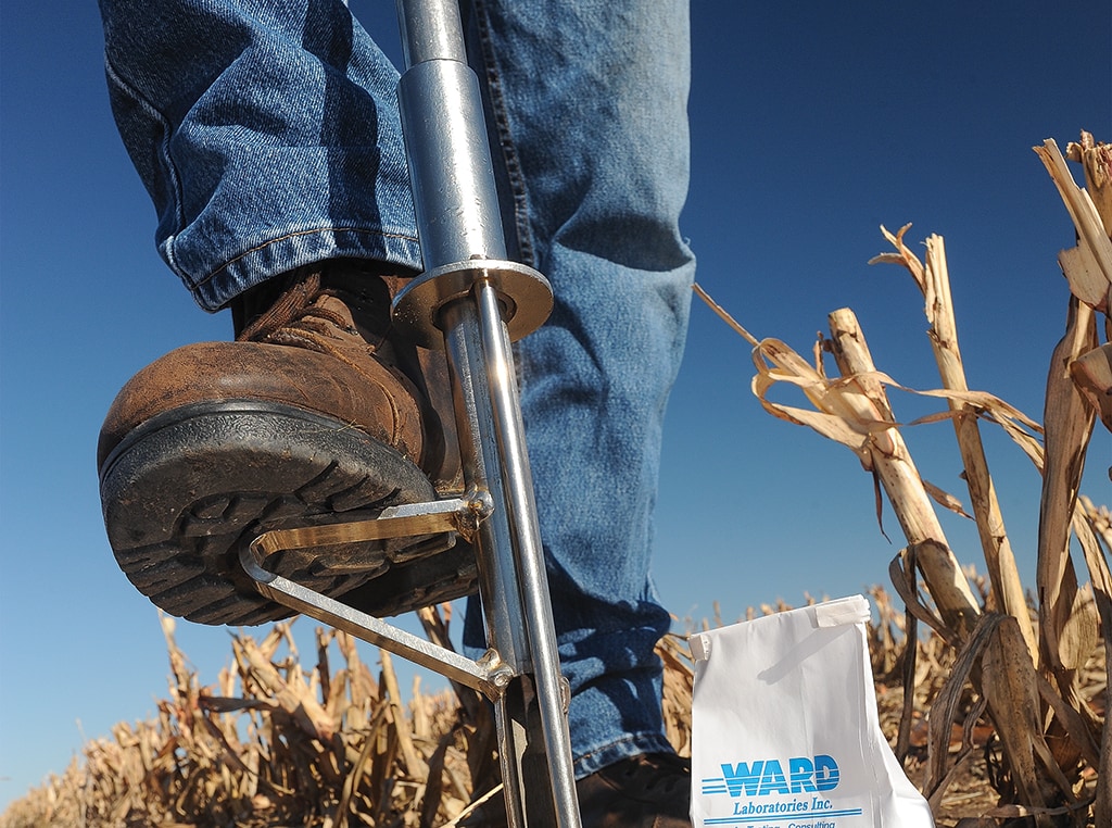 close up man's foot on soil treatment tool