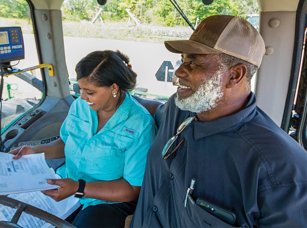 two people in cab