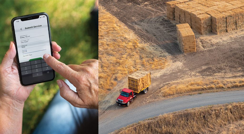 Man using phone app and photo of truck on the road