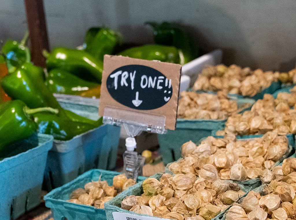 ground cherries and jalapenos at farm store