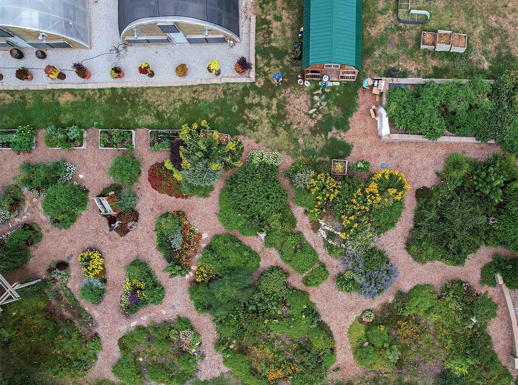 bird's eye view of educational garden at University of Nebraska