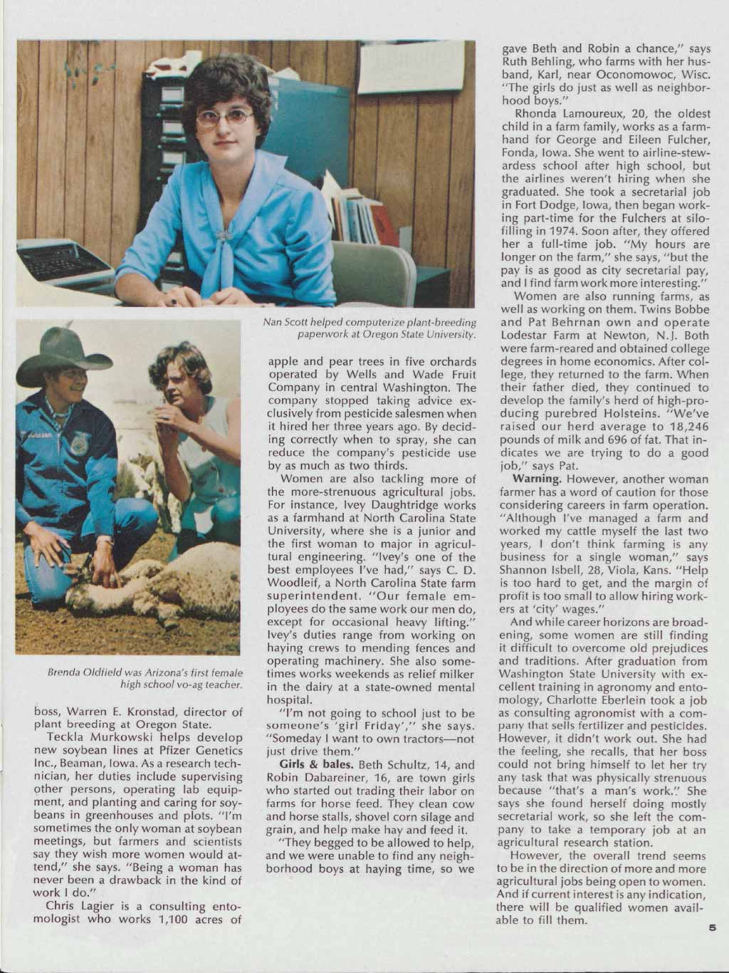 Magazine page showing women working in agricultural roles alongside an article on farm careers.
